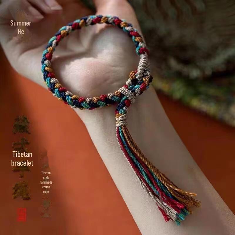 

Браслет из тибетского хлопка ручной работы — красочный аксессуар в этническом и новом китайском стиле.
