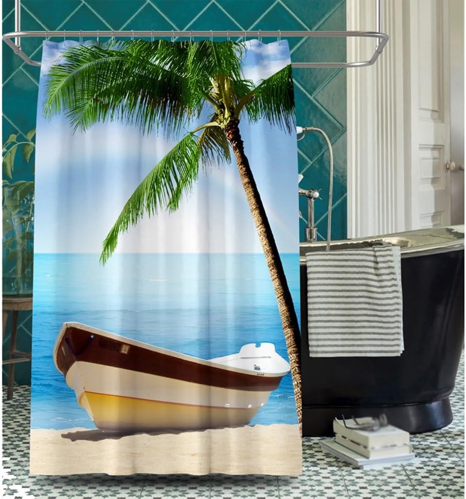 1 Piece Coconut Beach Scenery Printed Shower Curtain Bathroom Polyester Waterproof Shower Curtain For Bathroom Decoration