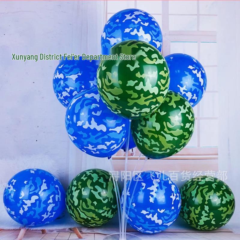 Camouflage Military Training Birthday Party Decor: Thickened Green & Blue Latex Balloons