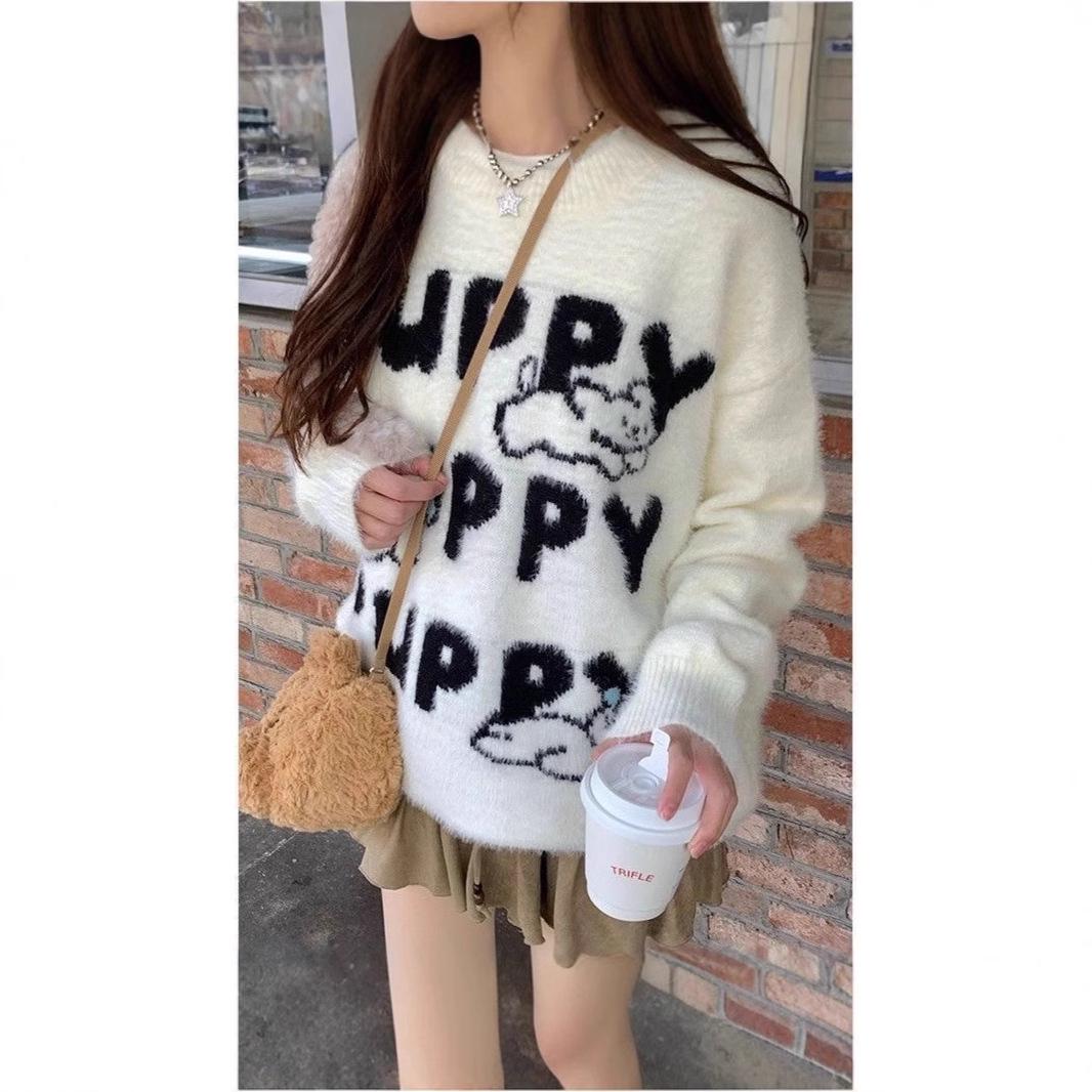 

Новый осенне-зимний кардиган для пары в корейском стиле с надписями: Женский вязаный свитер и универсальная верхняя одежда. M белый