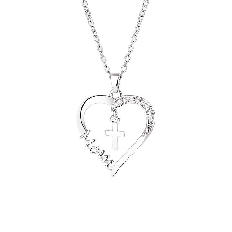 Muttertagsgeschenk Herz Kreuz MOM Anhänger Modische Schlüsselbein Kette Halskette Für Frauen