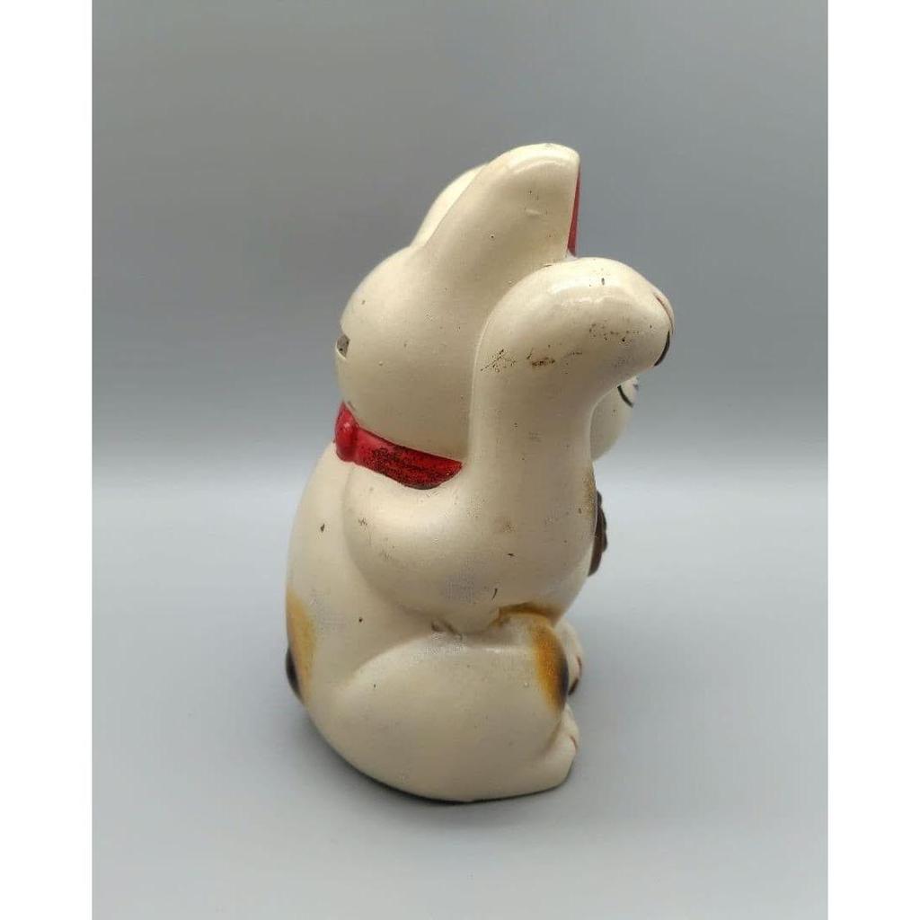 Used Vintage Maneki-neko (beckoning cat) piggy bank, approx. 21.5cm tall, early Showa period, for luck and fortune, money-attracting lucky charm.
