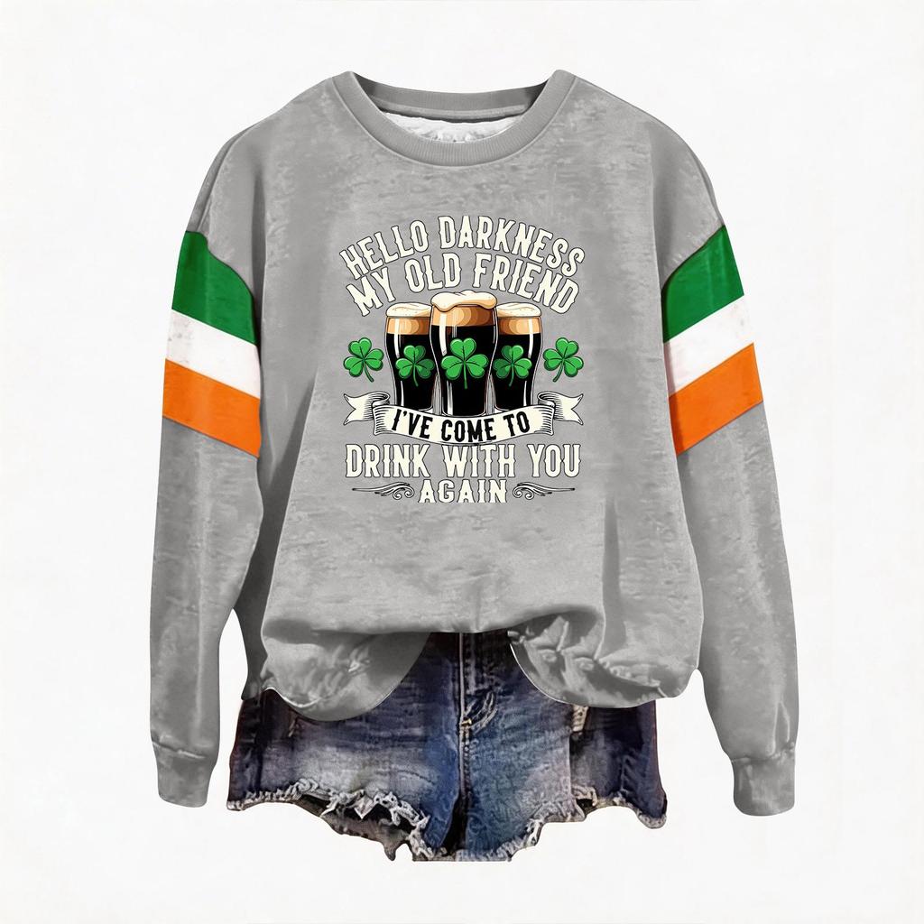 Women's Casual Fashion Print Long Sleeve Round Neck Pullover Top Blouse