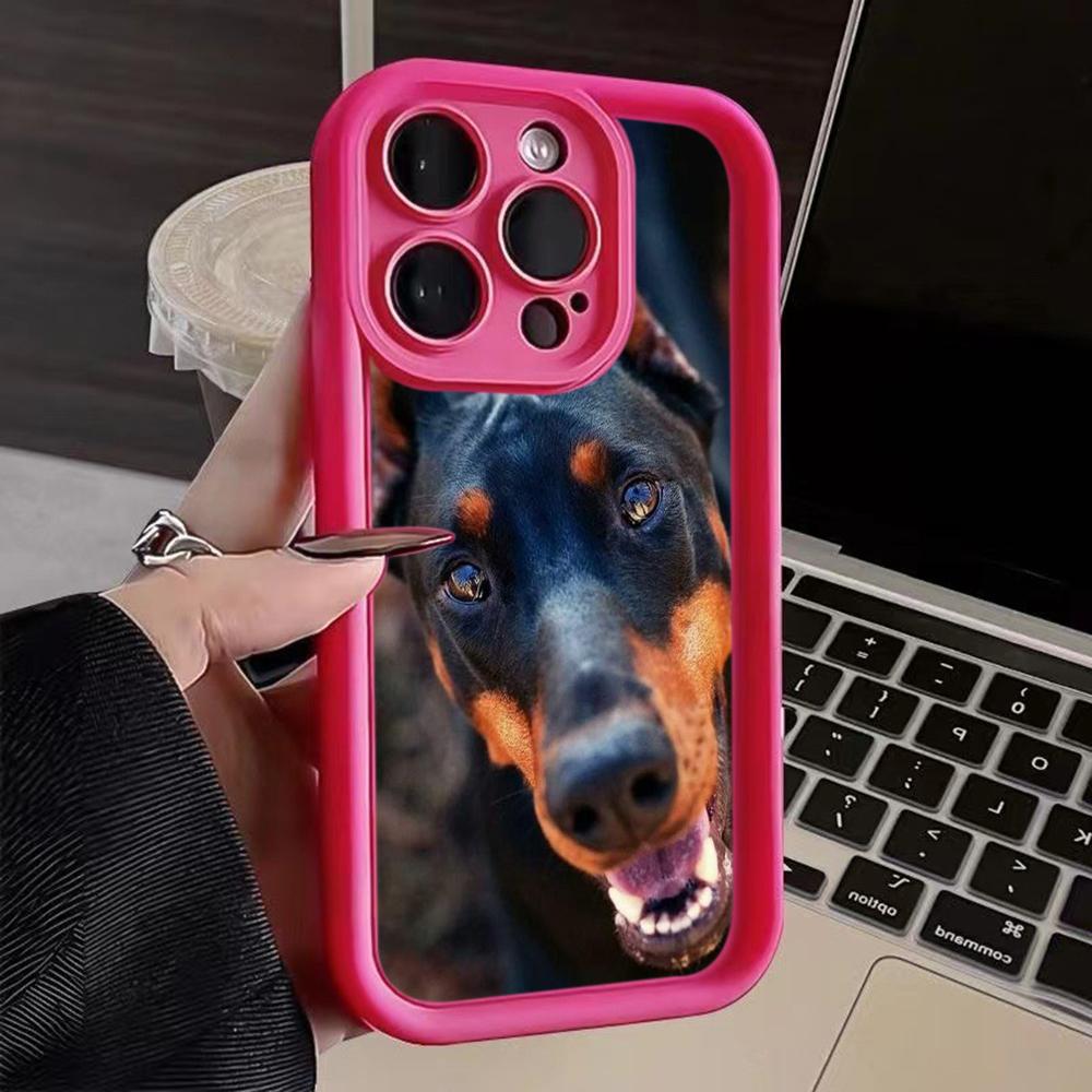 LZ14 Dog Doberman Animal Art Silicone Phone Case for iPhone 11 13 14 15 16 Pro Max 7 8 16 Plus 12 Mini XS Max XR Shockproof Back Cover