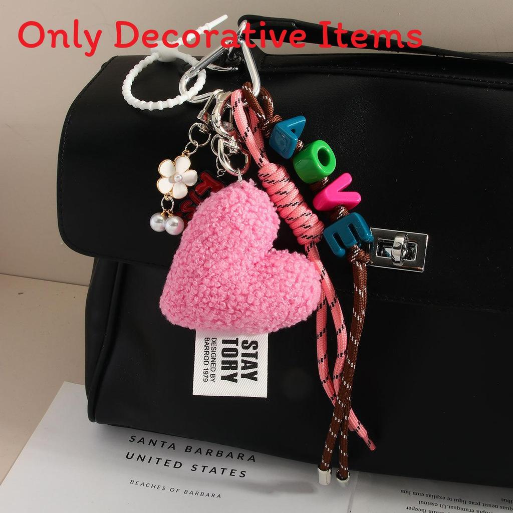 Style Plush Heart Love Bag Charm With Keychain For Fashion Accessories