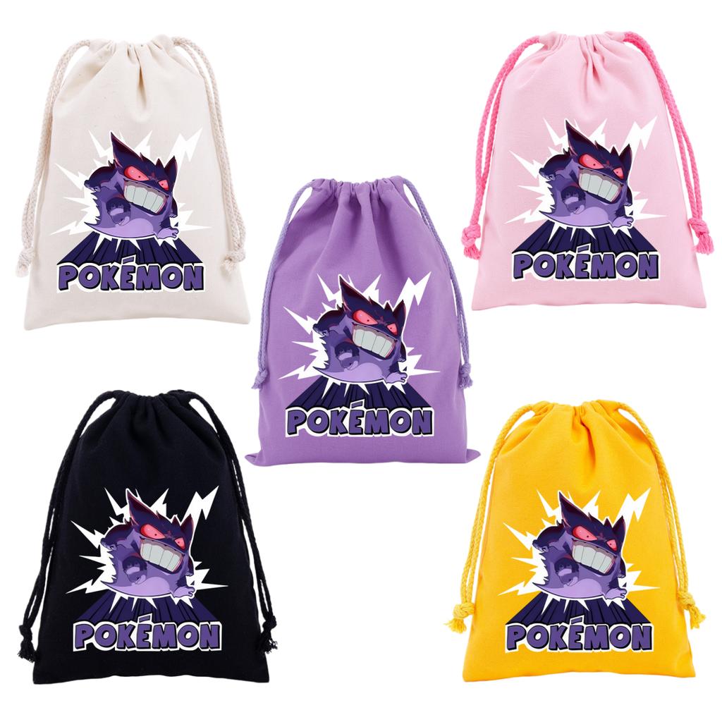 Pokemons Canvas Drawstring Bags Anime Figures Pikachu Eevee Gengar Cartoon Print Handbags Kids Birthday Party Candy Gift Bag