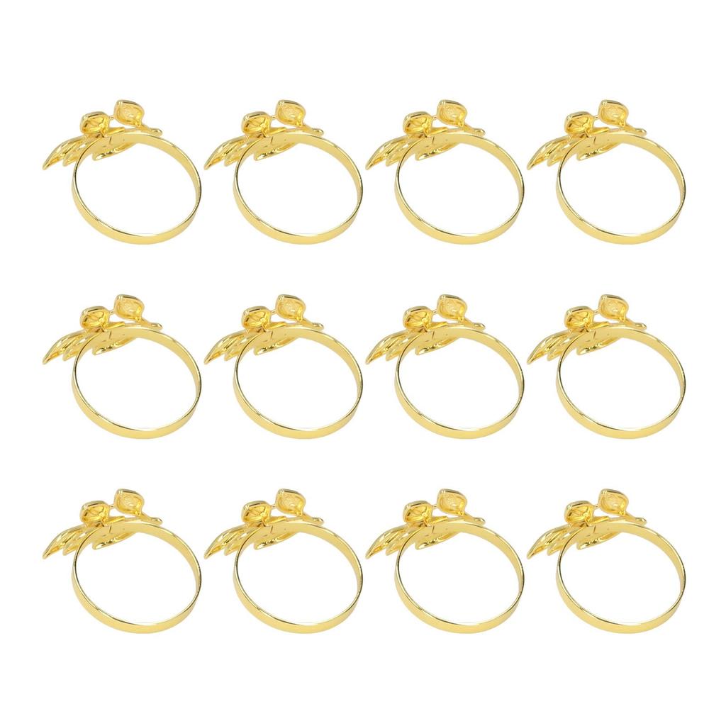 12PCS Metal Napkin Rings Leaf Napkin Ring Holders Metallic Adornment for Table Kitchen Dinner Party Wedding Gold
