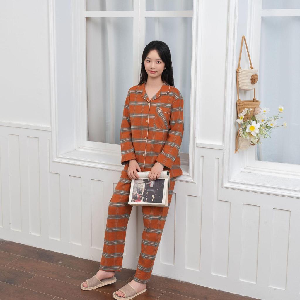 Couple's Woven Brushed Pajama Set for Autumn/Winter - Stylish Homewear for Men & Women, Suitable for Outdoor Wear