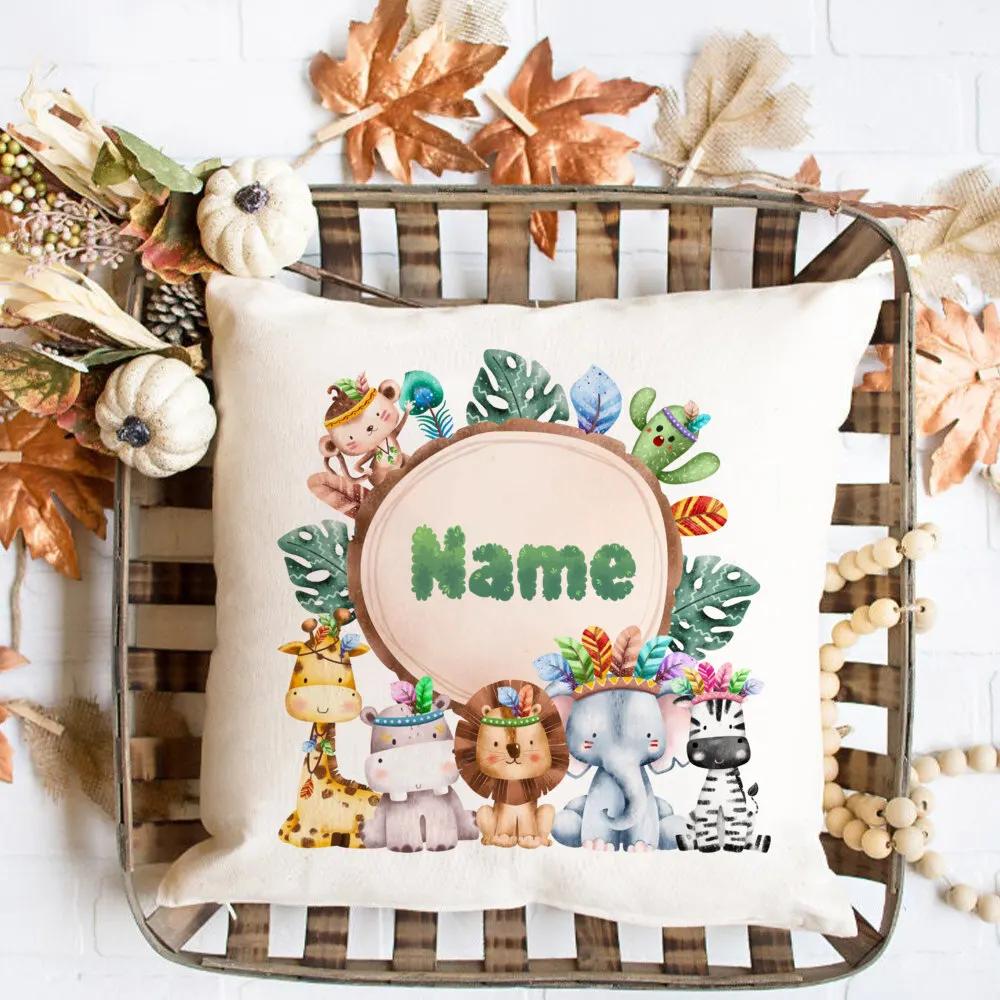 Animal Print Pillow Case Personalized Custom Name Pillow Dust Cover Bedroom Party Decoration Day Children Birthday Gift