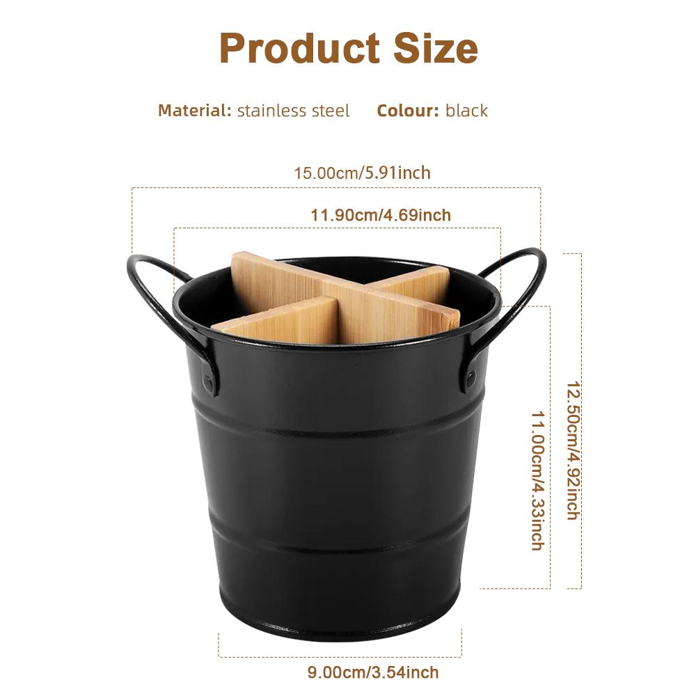 Органайзер для кухонных столовых приборов Подставка для ножей Держатель для хранения Раздельный Ведро для кухонных инструментов Ложка Вилка Палочки для еды Держатель для бамбуковой посуды чёрный