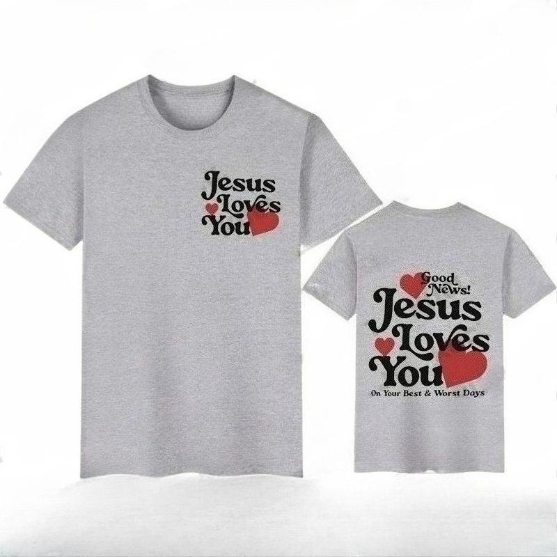 T Shirt for Women Good News Jesus Loves You Chrsitian Graphic Shirts Casual Short Sleeved FeUnisex Tee Oneck Harajuku Tshirts