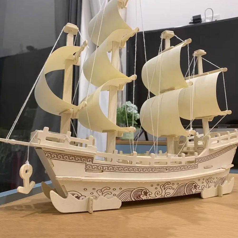 3D Puzzle Ancient Sailboat Wood Craft Construction Model Kit, DIY Assembly Wooden Model Unfinished Crafting Hobby Boat Puzzle