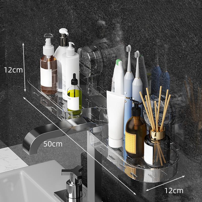 Suction Cup Washbasin Rack Non-drilling Faucet Rack, Toilet Washbasin Mirror Front Storage Rack Wall-mounted