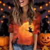 Women's Fashion Short Sleeve V Neck Halloween Print Tunic Top for Casual Wear