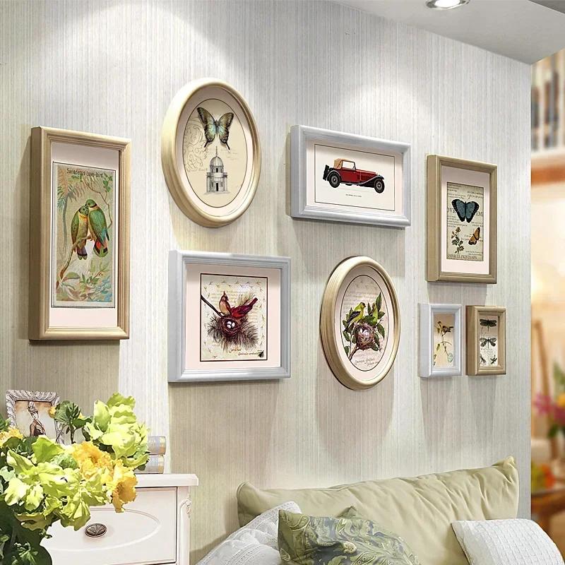 

8pcs /set Nordic Wall Hanging Deer Head Art Oil Painting Photo Wooden Wall Decor Pendant Living Sofa Background Home Decoration