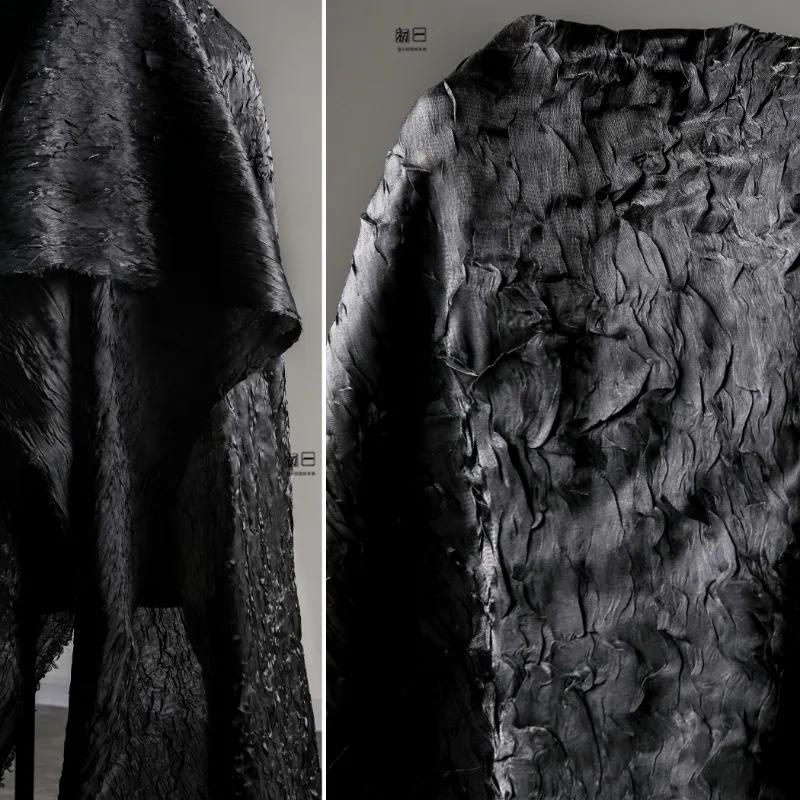 Breiter 100cm Blauer Welleneffekt Knittergaze Stoff Designerstoff für Schneiderei mit unregelmäßiger Wellenfaltenstruktur