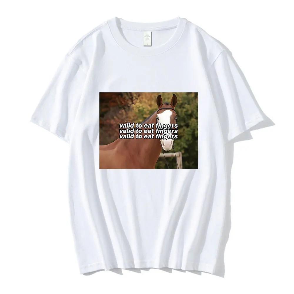 Oversized Red Short-Sleeve T-Shirt Featuring "Valid To Eat Fingers" Horse Meme Graphic Print