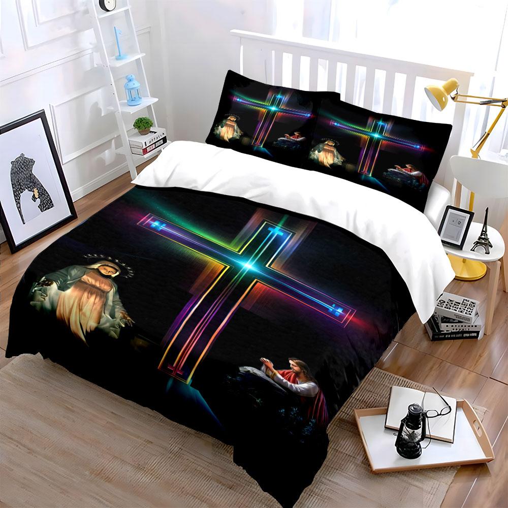 Neon cross and figures. Bedding sets Duvet cover sets Duvet covers Pillowcases(1*Duvet Cover 2*Pillowcases without duvet insert)