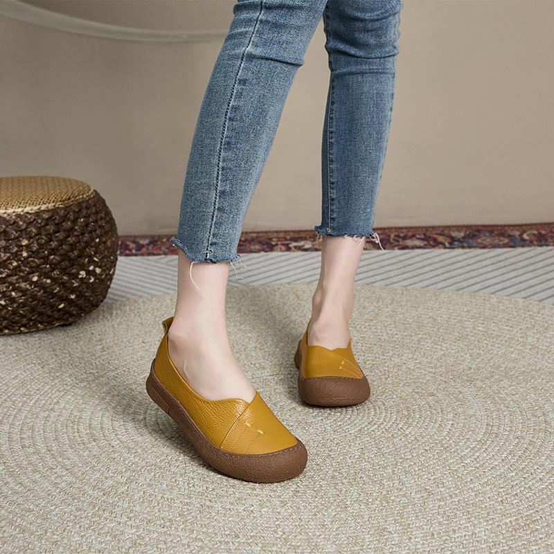 

First layer cowhide 2025 autumn leather mother shoes women s round head loose simple women s single shoes one pedal casual shoes 41