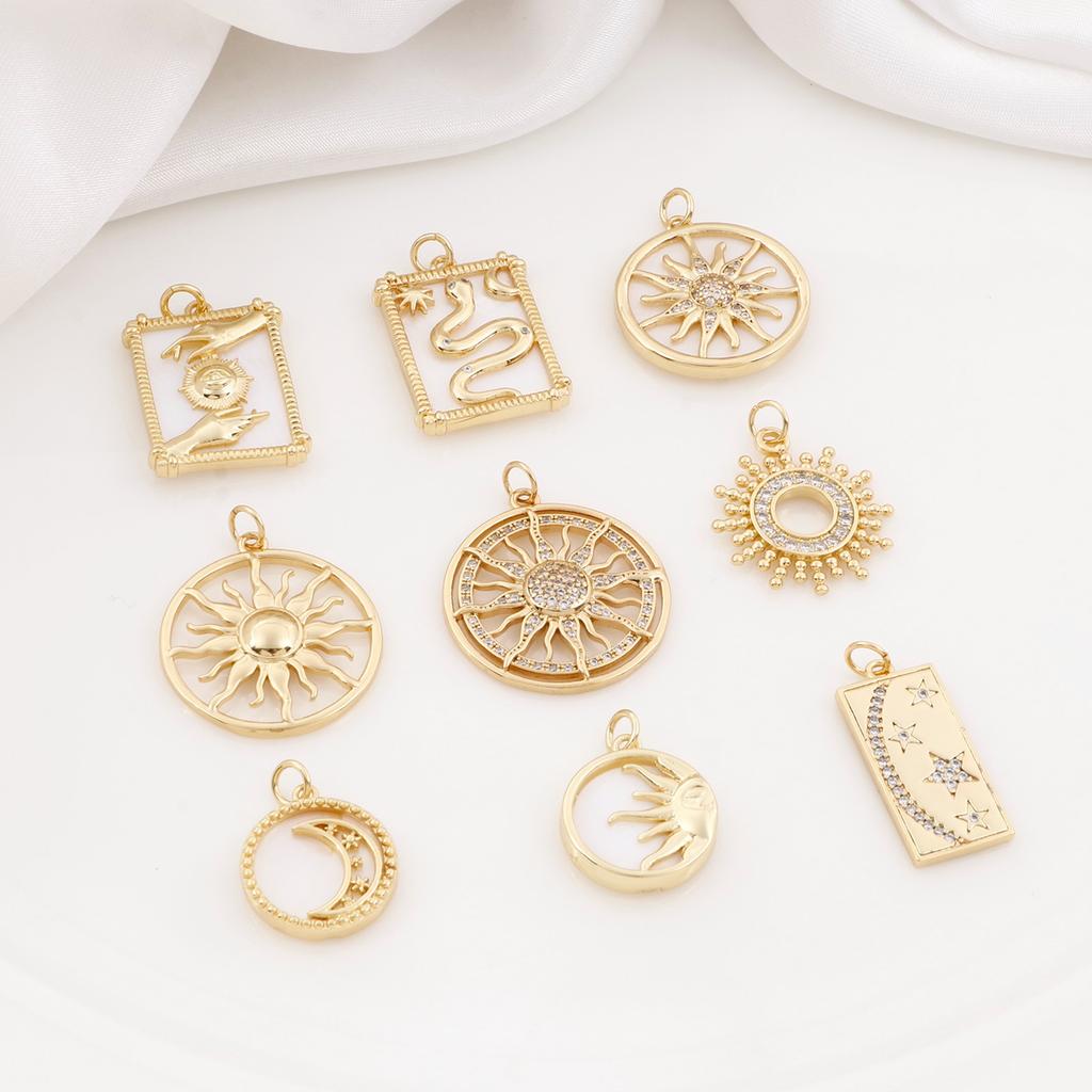 1 Piece Copper Galaxy Charms Sun Moon Round Shell Gold Color Pendants for DIY Making Necklace Bracelets Jewelry Findings