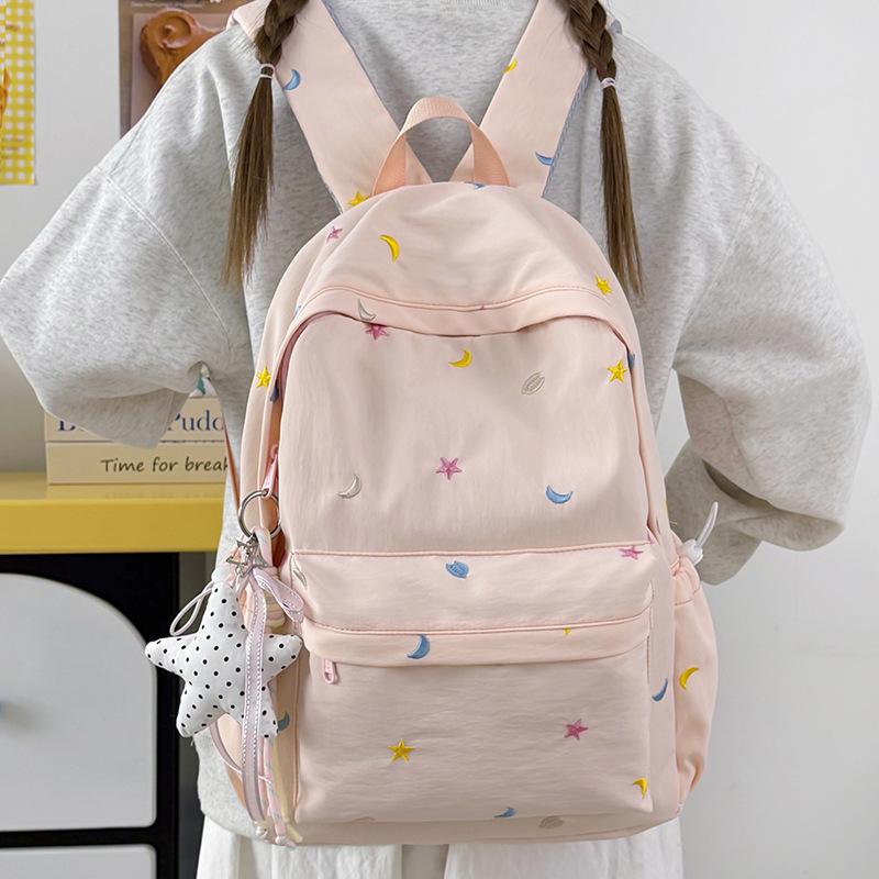 Schoolbag1011 New Girl Backpack Cute Sweet Large Capacity Lightweight Backpack Star Moon Trend Commuter Leisure Backpack