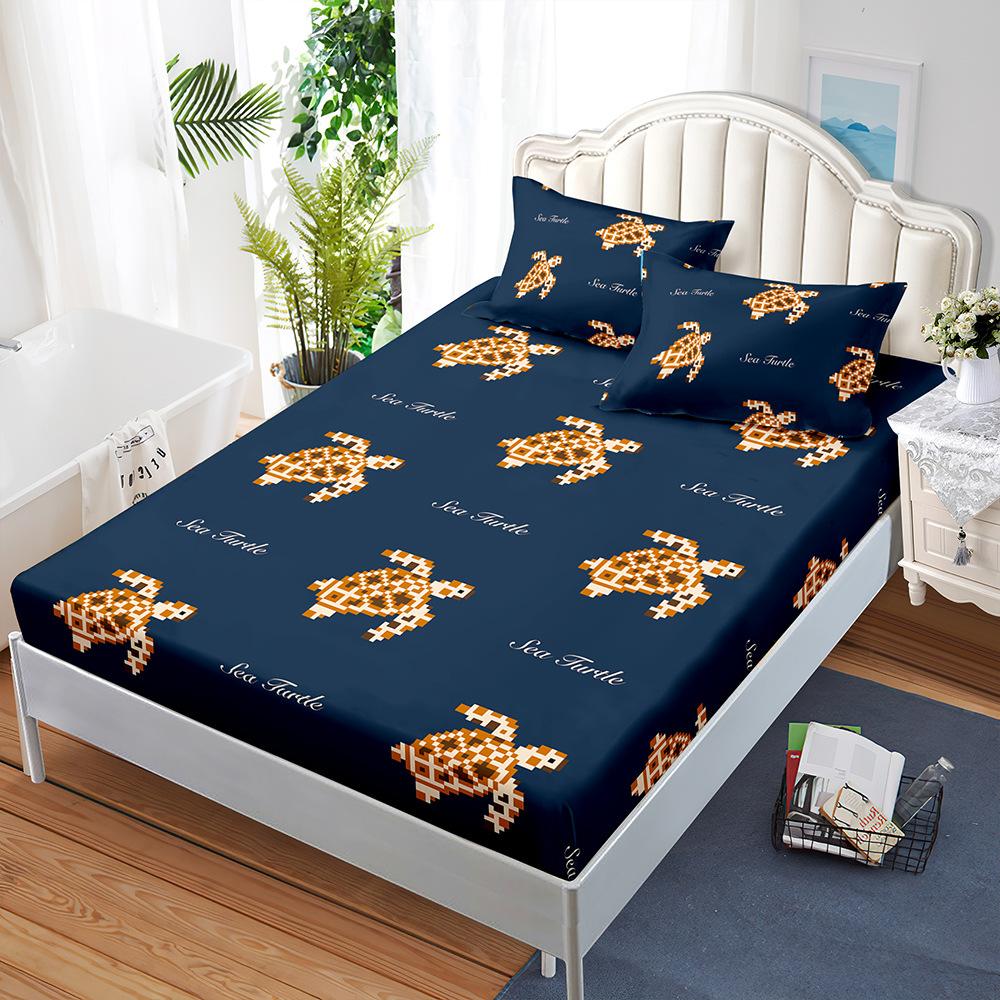 Mattress Three-Piece Set Marine Turtle Starfish Bed Cover Pillowcase Mattress Protective Cover