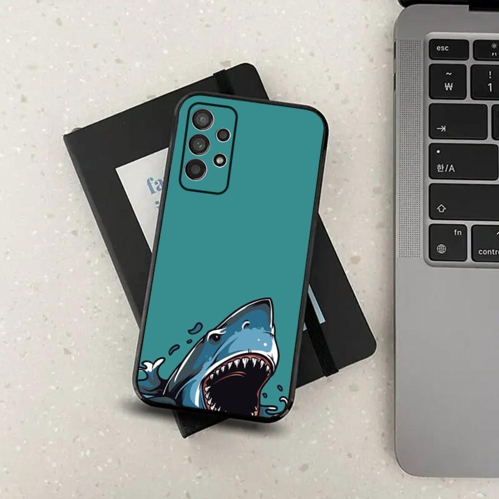 Cartoon Shark Ferocious Phone Case For Samsung Galaxy A13,A21s,A22,A31,A32,A52,A53,A71,A80,A91 Soft Black Cover