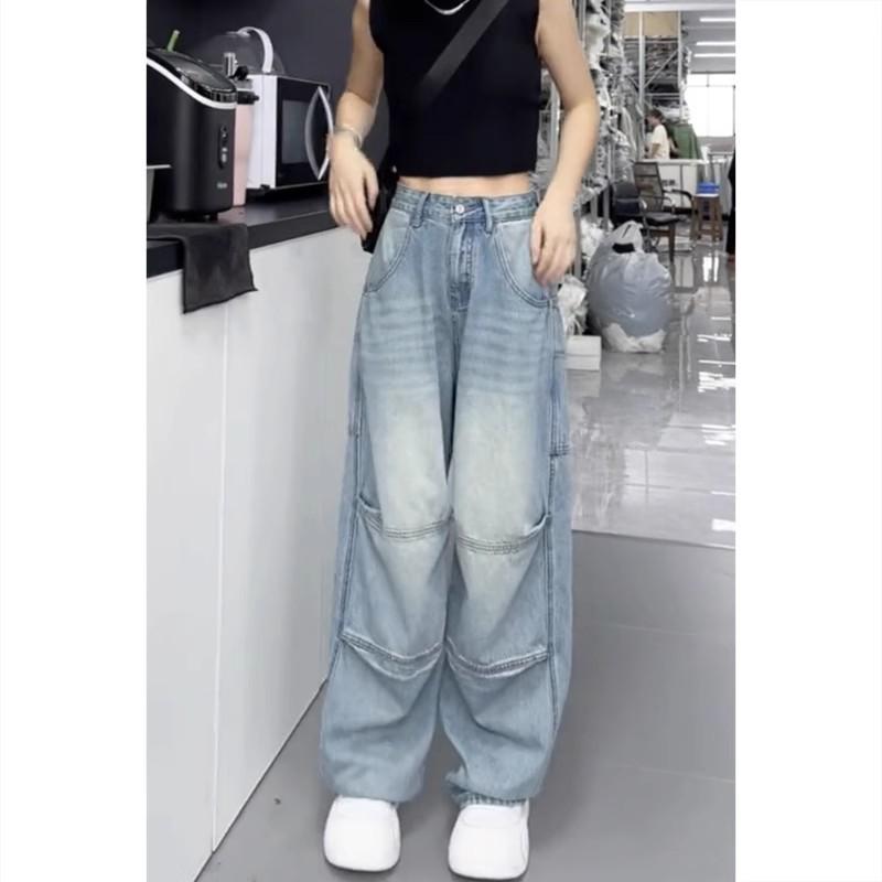 Plus Size Women's Wide Leg Jeans - Autumn Pear-Shaped Fit, Loose Cargo Long Pants