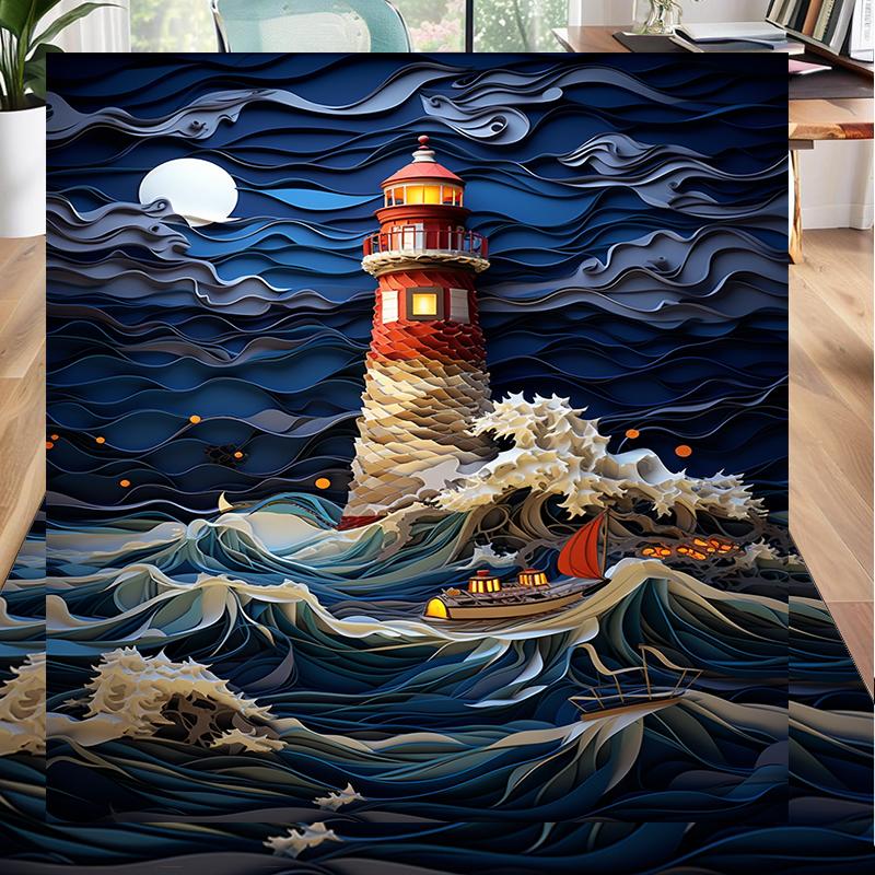 Lighthouse In Stormy Sea Office Rug Chair Mat, Entryway Carpet, Suitable for Front Door, Bedroom, Living Room, Desk, Holiday Gift