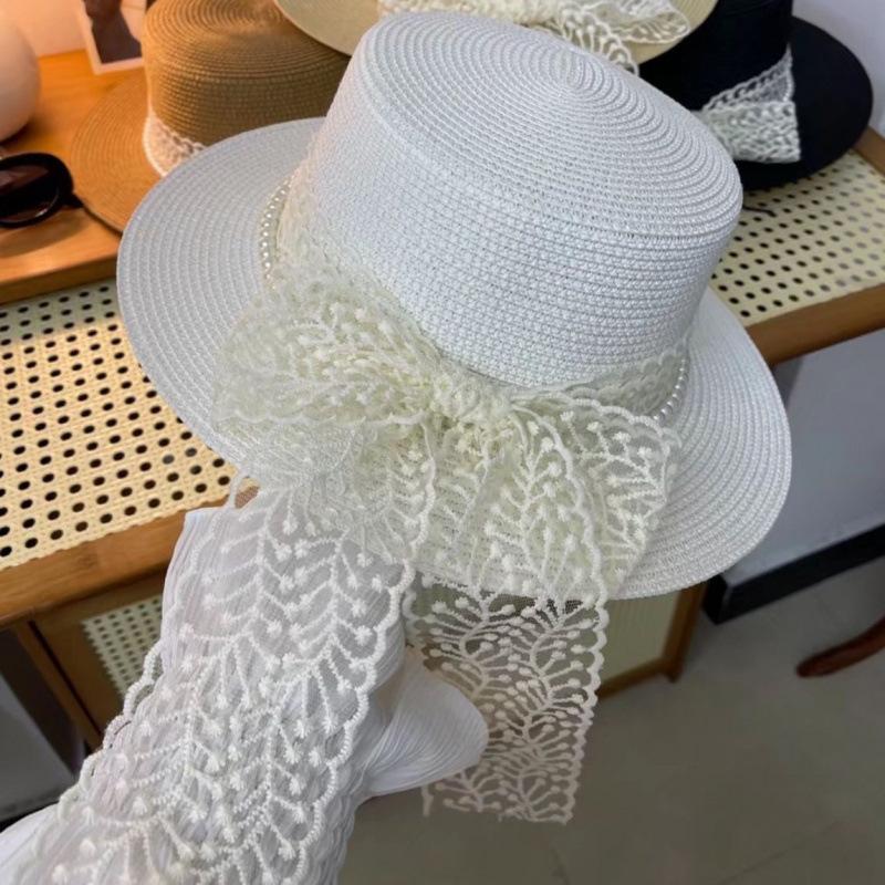 Hat Lace French Flat Top Summer Braided Top Hat Travel Sun Protection Seaside Sun Hat Beach Hat Explosion