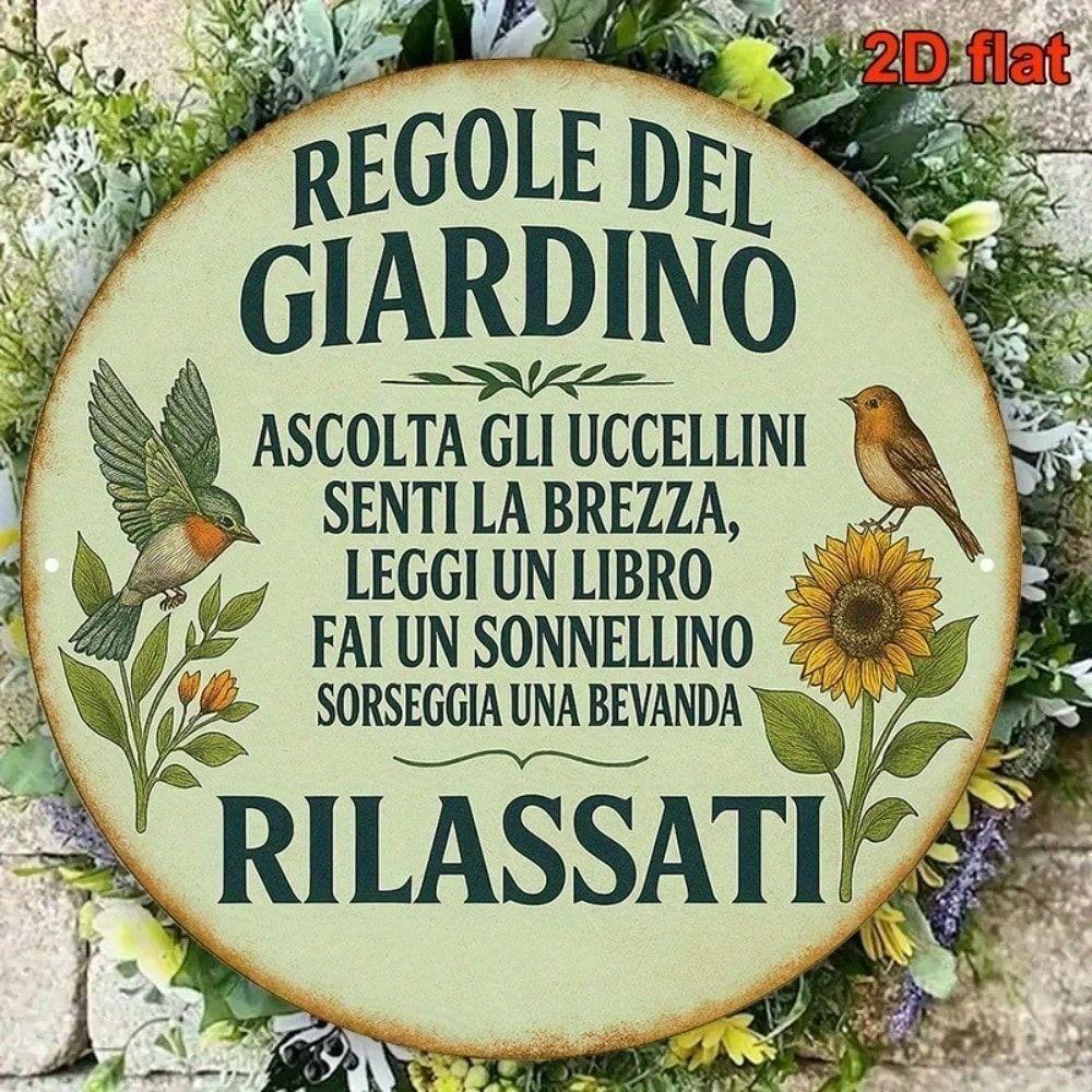 Retro Garden Rules Metal Wall Art Round Sign Home Decor