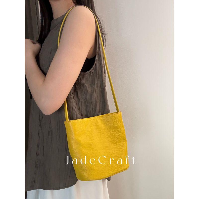 

JCS Простая сумка-ведро из овчины растительного дубления, маленькая, повседневная, портативная, на плечо, кросс-боди, сумка для мобильного телефона, универсальная, из натуральной кожи, ретро, женская Yellow