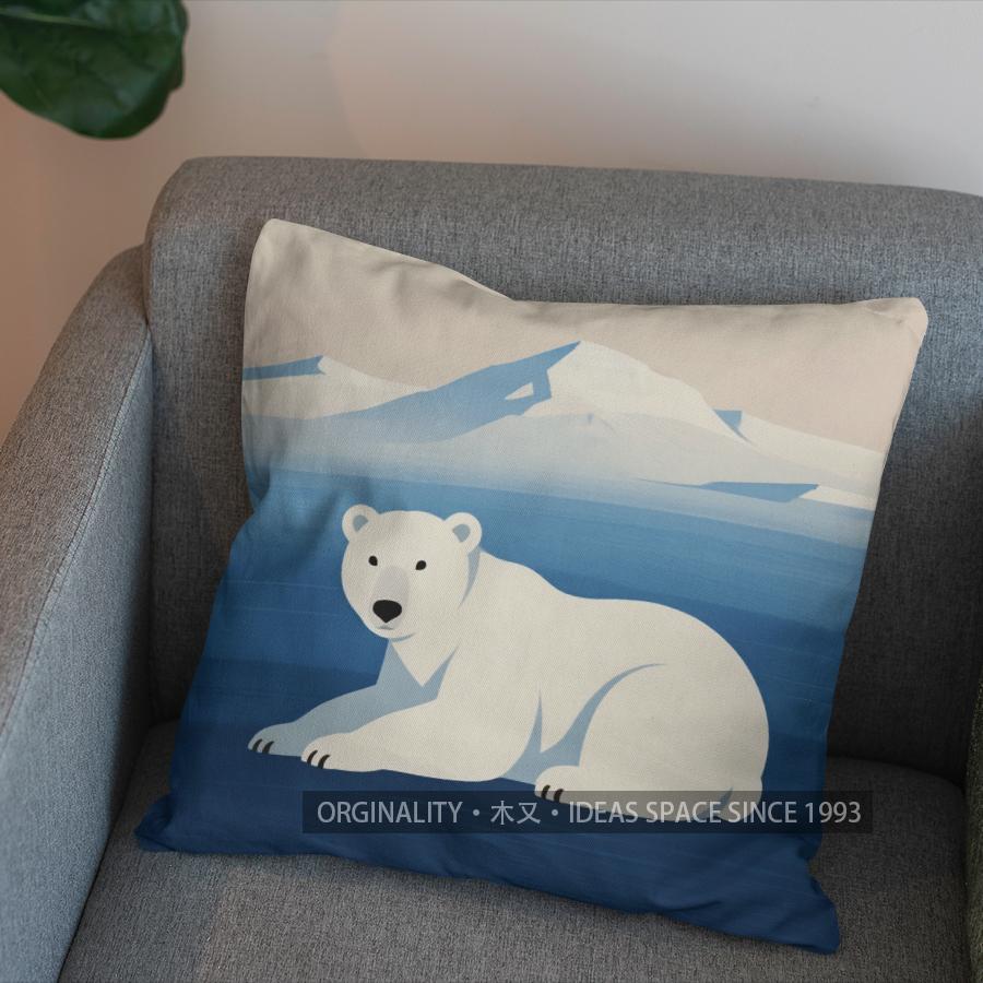 2D Polar Bear And Icy Landscape Throw Pillow Pattern Cushion Cover Suitable For Sofa Bedroom Car Pillow Cover
