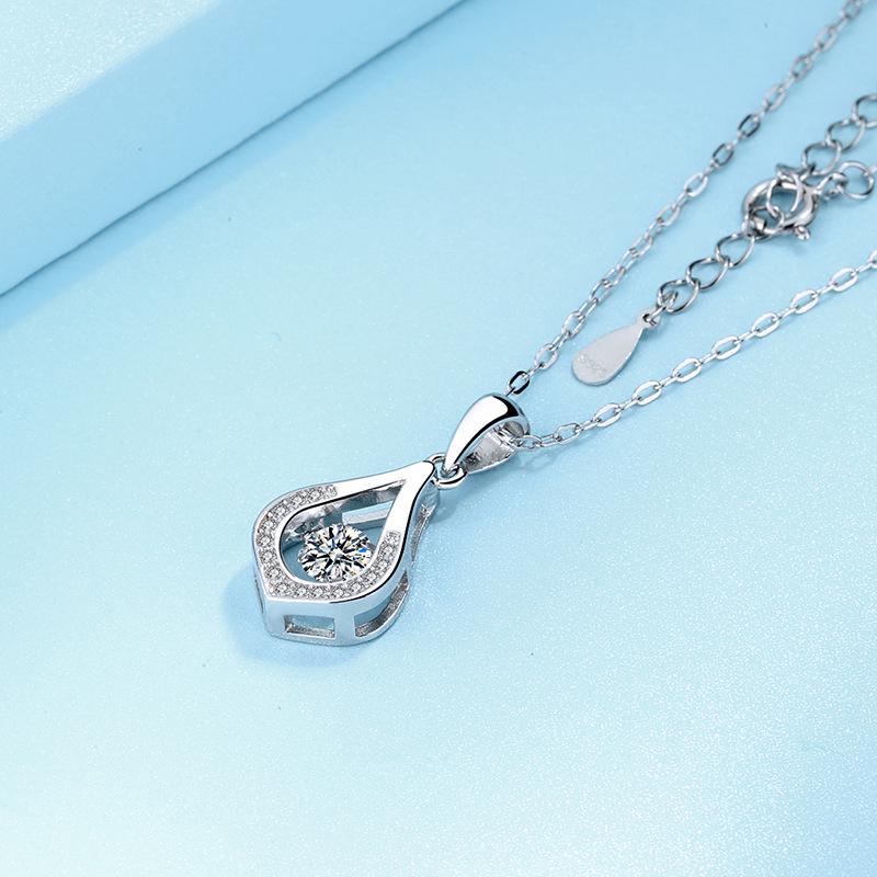 Sterling Silver Korean-Style Water Drop Pendant Women's Luxury Dancing Heart Necklace