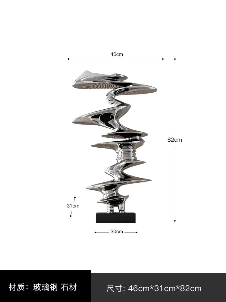 Geometric abstract sculpture ornament electroplating silver hotel lobby artwork landing sales department staircase corner