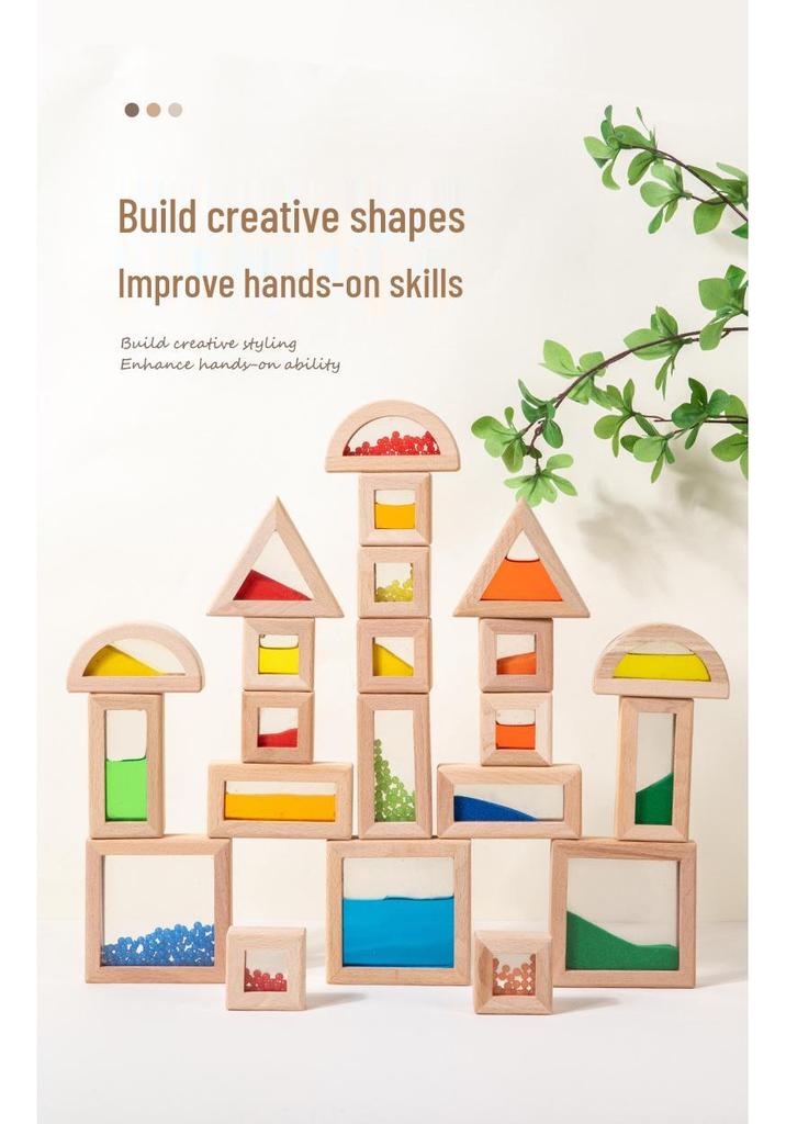Wooden Rainbow Acrylic Blocks: Interlocking Early Childhood Building Toys
