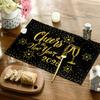Artoid Mode Black and Gold Cheers to The 2026 New Year Placemats Set of 4, 12x18 Inch Festival Winter Table Mats for Party Kitchen Dining Decoration