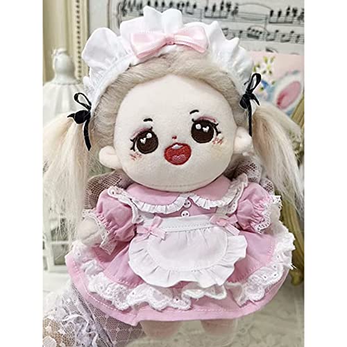 niannyyhouse 15cm Plush Maid Outfit with Hairband, Dress, Apron, and Shorts, Cotton Doll Clothes (Light Blue)