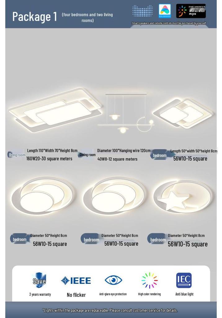 Cream Minimalist Smart Ceiling Light for Living Room - 2022 Popular Style Lighting Fixture Package
