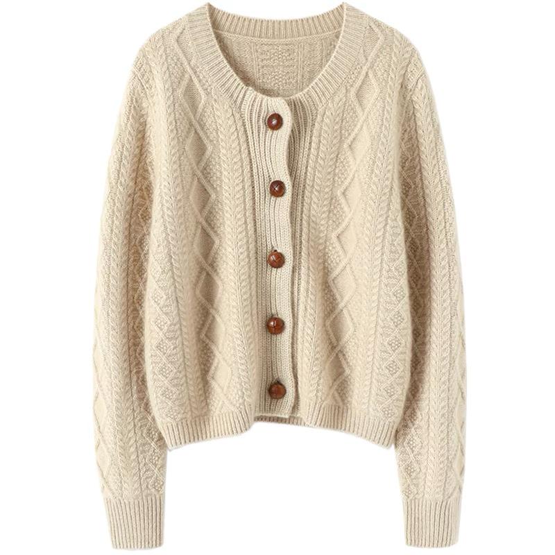 2025 Versatile High-End Wool-Cashmere Sweater - Retro, Loose, Knitted Outerwear for Spring & Autumn