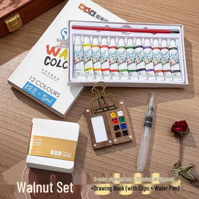 Walnut Wood Mini Watercolor Travel Palette Set