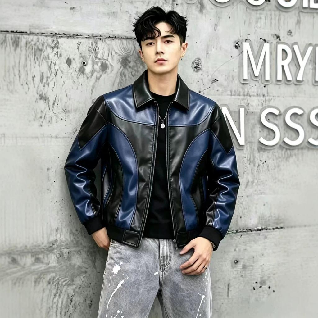 Men's Leather Jacket Splicing Contrasting Jacket Motorcycle Suit Racing Suit Men's Jacket Pu Jacket Machine