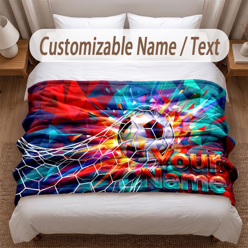 Soccer Theme Soft Blanket Personalized Custom Name Text Print Warm Blanket Home Sofa Bedroom Decor
