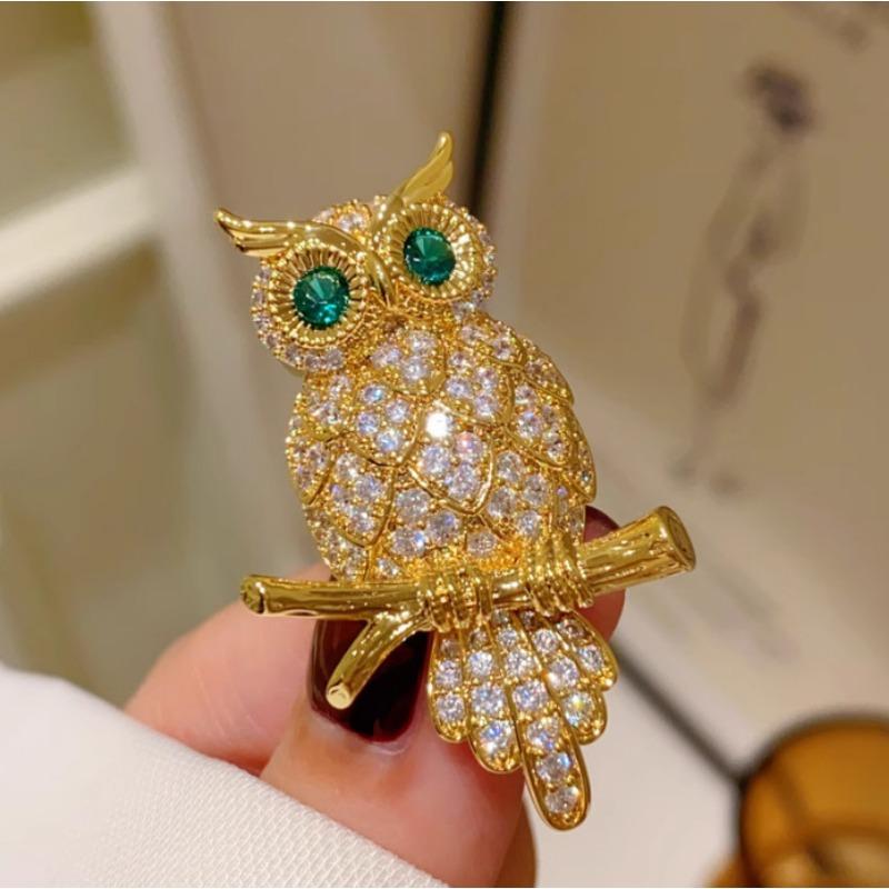Full Diamond Animal Shape Owl Aesthetic Brooch Fixed Clothes Suit Jacket Corsage Men and Women Same Pin
