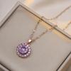 Trendy Japanese & Korean Style Zircon Titanium Steel Jewelry Set: Necklace, Rotating Stud Earrings & Ring