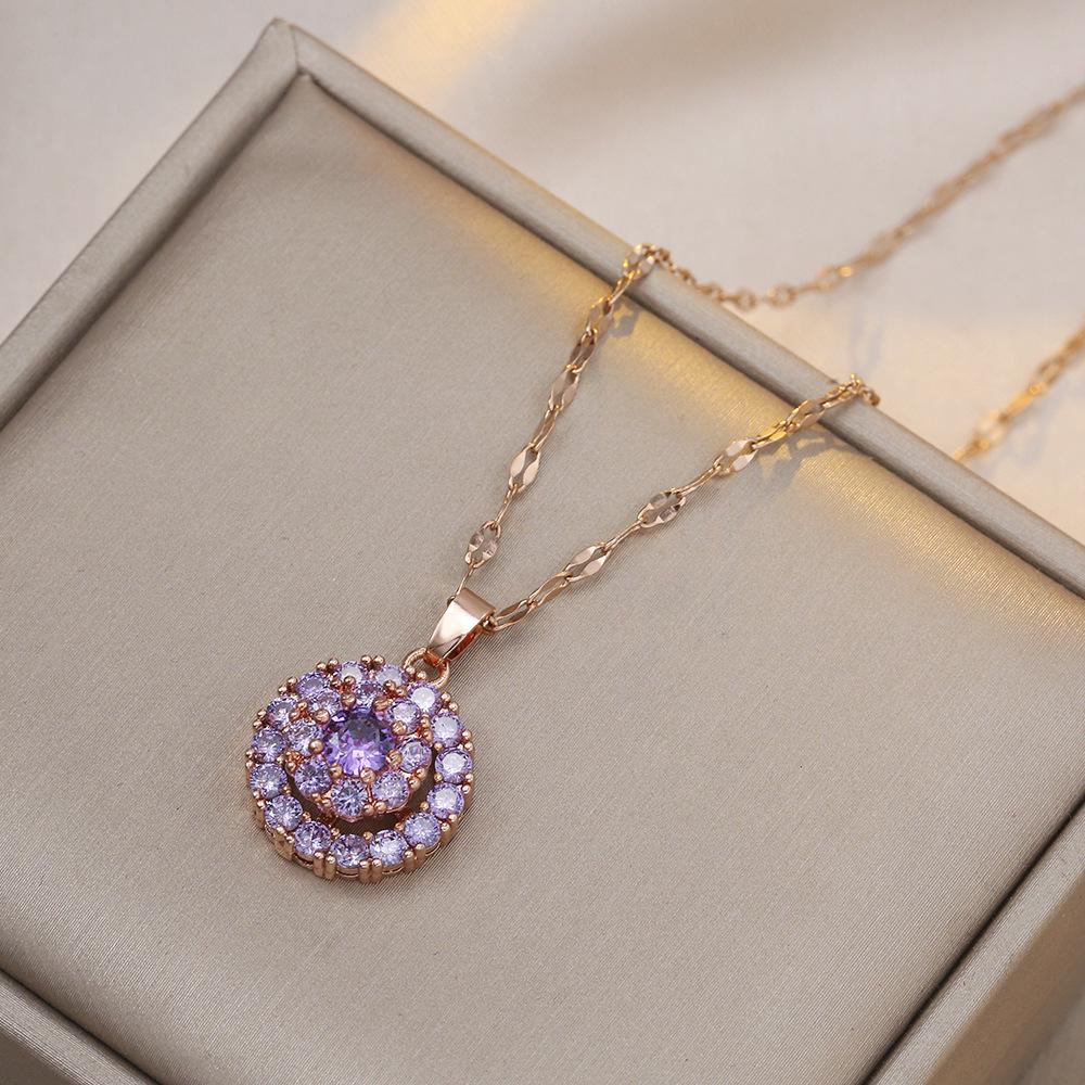 Trendy Japanese & Korean Style Zircon Titanium Steel Jewelry Set: Necklace, Rotating Stud Earrings & Ring