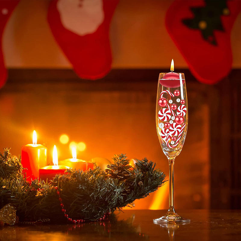 Vánoční korálky k vyplnění vázy bílé a červené perleťové korálky ve tvaru cukrové hole akrylová vánoční výplň vázy vánoční plovoucí perly výplň