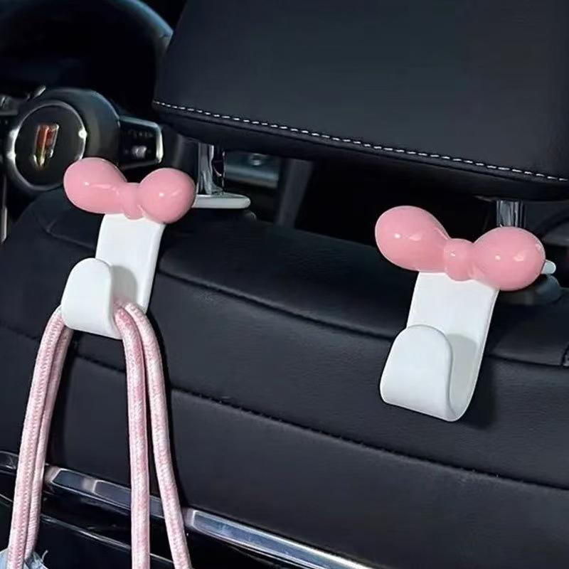 

1pc Pink Girly Car Seat Back Hooks with Bows - Seamless Interior Storage Hooks for Purse Bag Coat Car Accessories белый