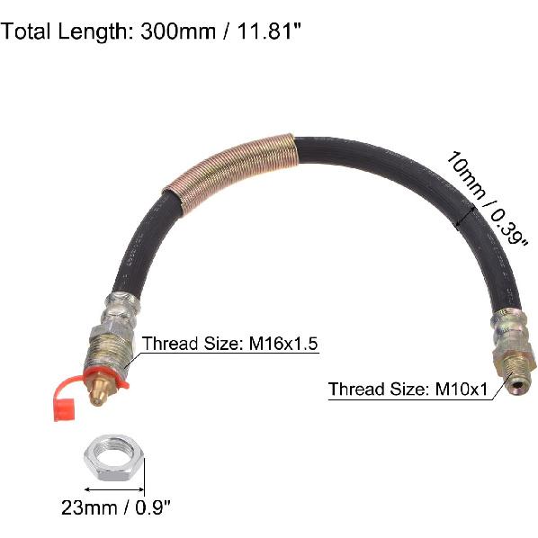 HARFINGTON M10x1mm Gewinde 11,81" Länge Flexible Verlängerung Fett-Schlauch mit Befestigungs-Sechskantmutter für Fettpresse Schmierung