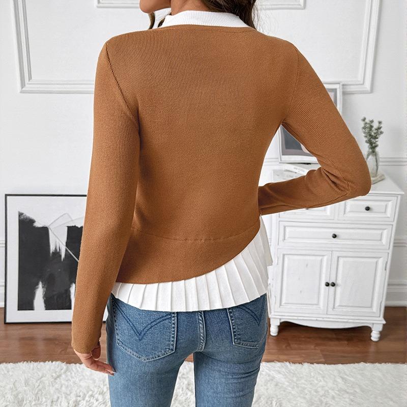 YYFS  Women's Fashion Casual Fall Winter Colour Block Print  Long Sleeve O-Neck Sweaters